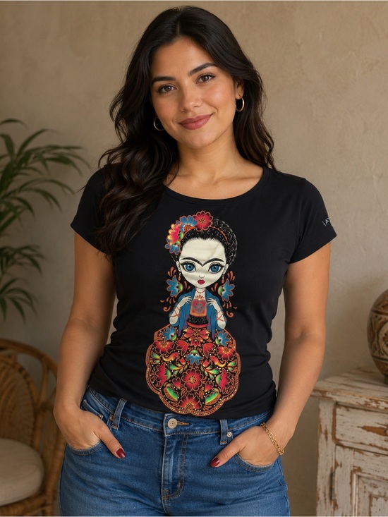 Tops - Ay Güey! Beautiful Vibrant Colors Frida Kahlo Short Sleeve Black T-Shirt
